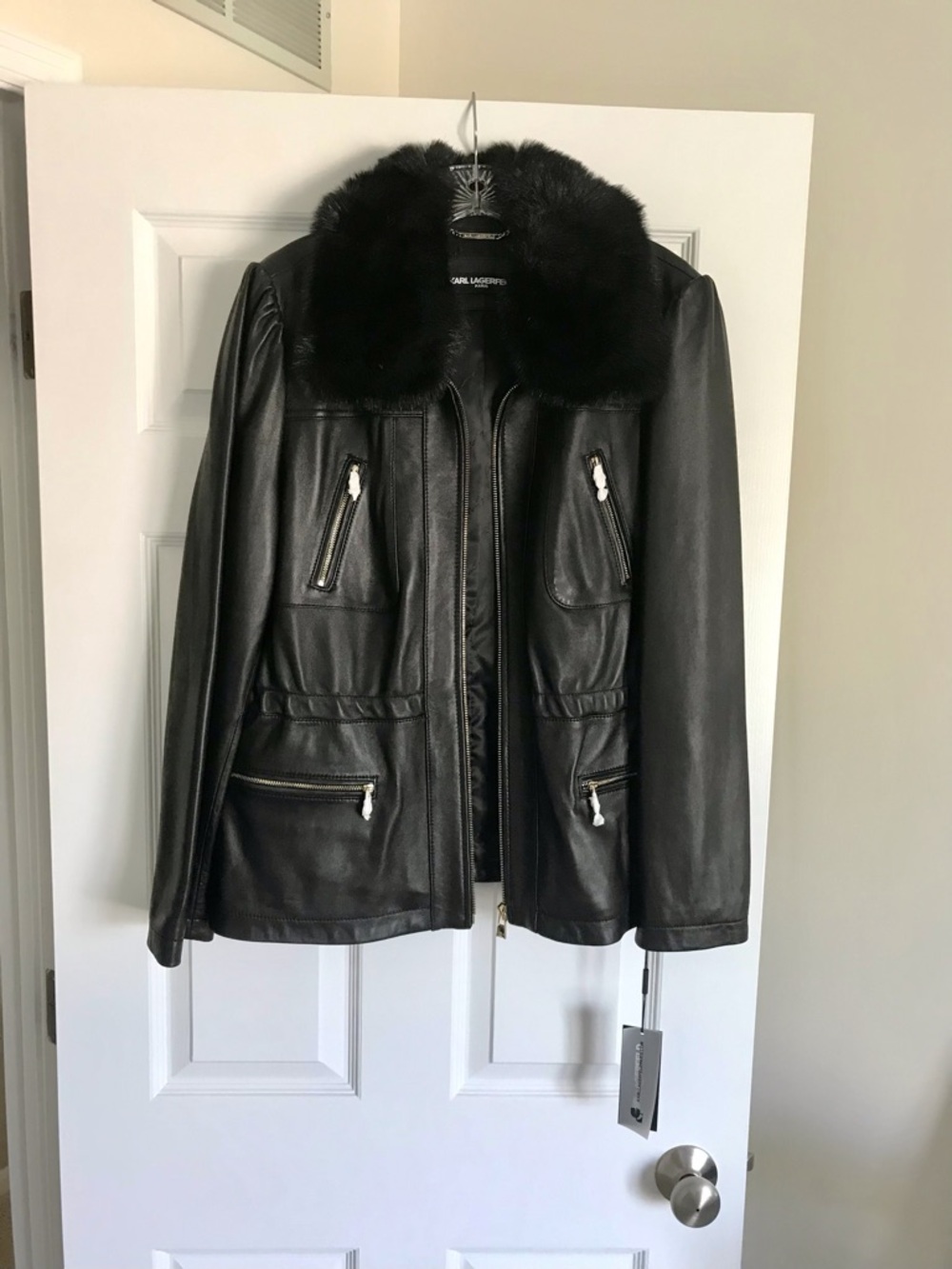 NWT Karl Lagerfeld Black Leather Jacket XL